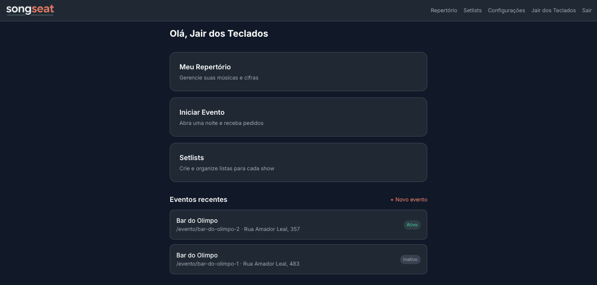 Dashboard do músico